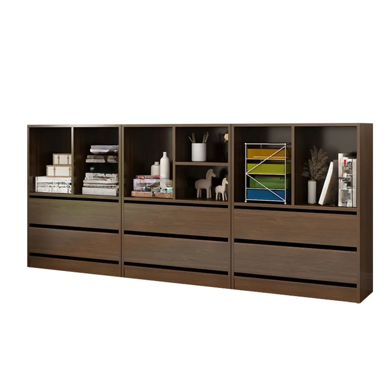 Simple Closed-Back Rectangular Wood Wide Bookcase — Brown