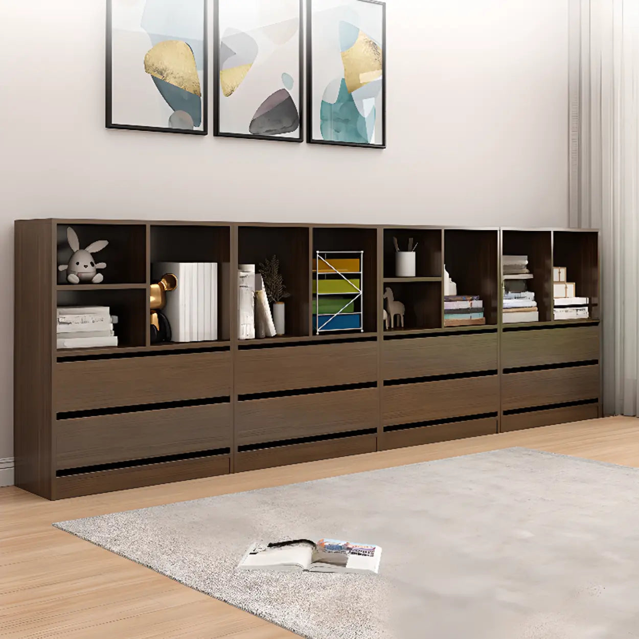 Simple Closed-Back Rectangular Wood Wide Bookcase — White