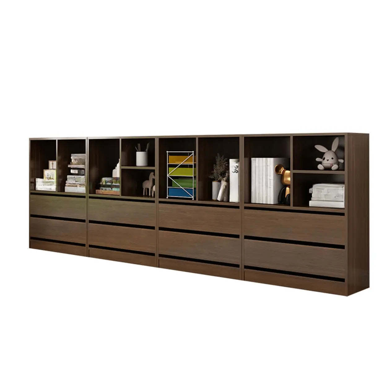 Simple Closed-Back Rectangular Wood Wide Bookcase — White