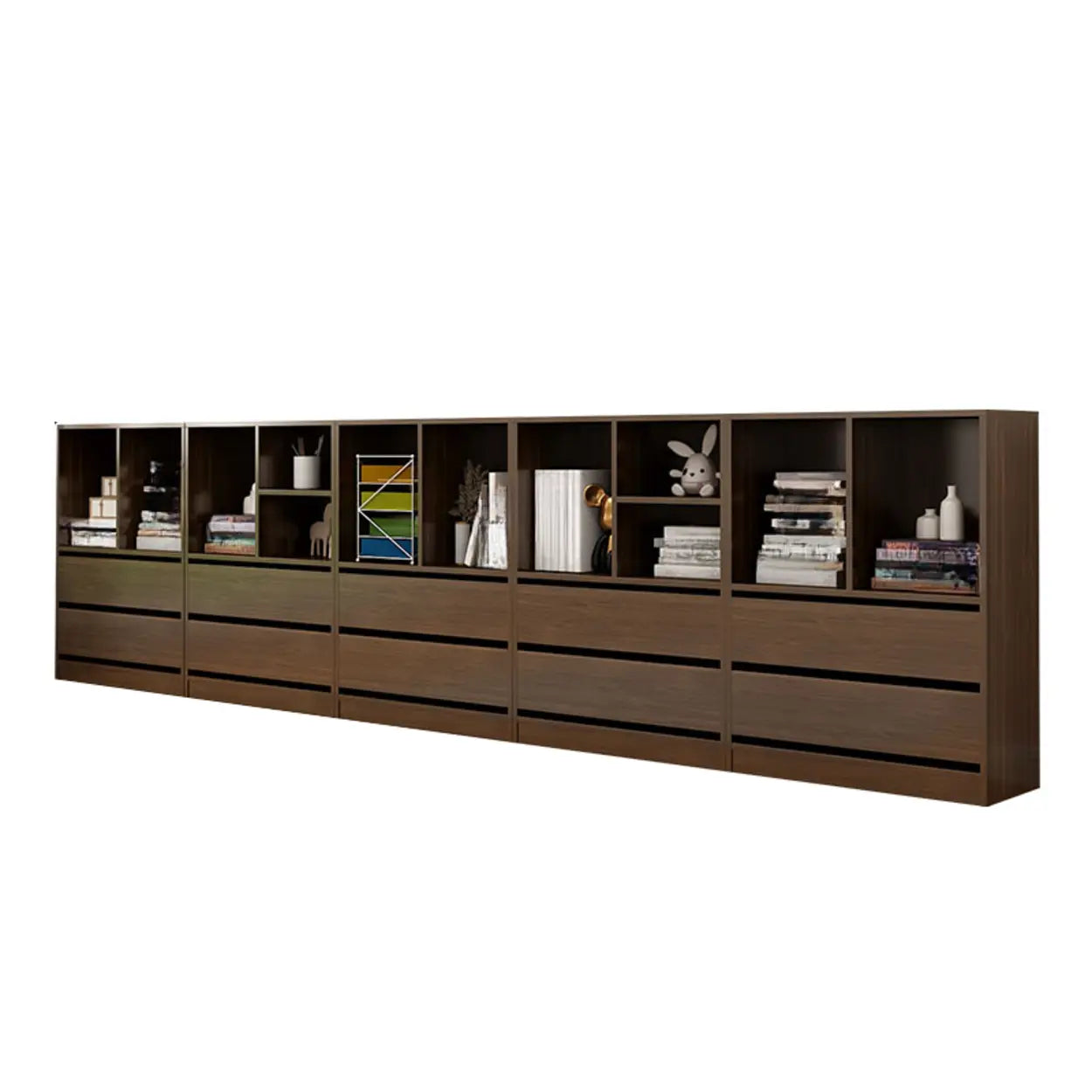Simple Closed-Back Rectangular Wood Wide Bookcase — White