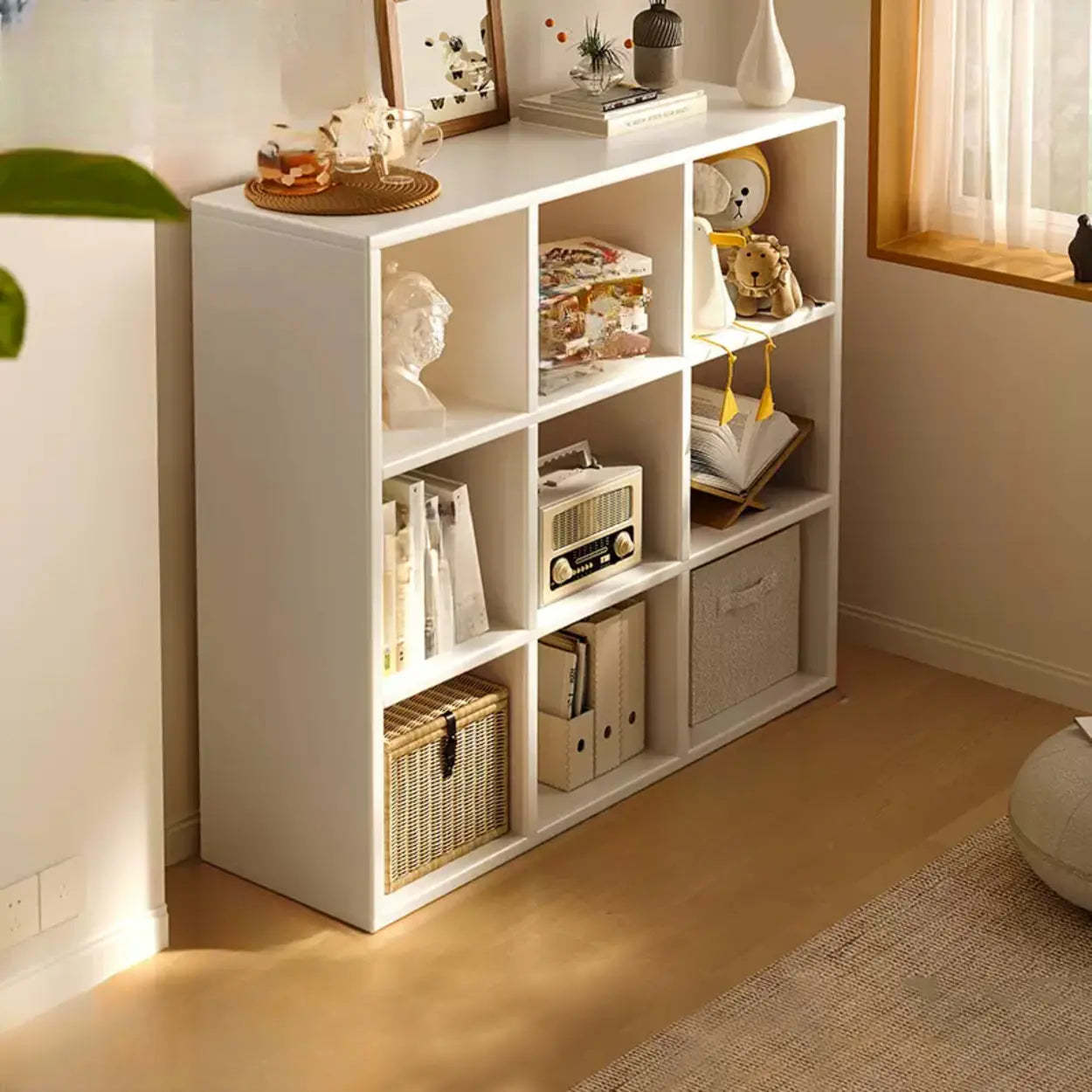Modular Cube Wood Wide Bookcase — Nut-Brown