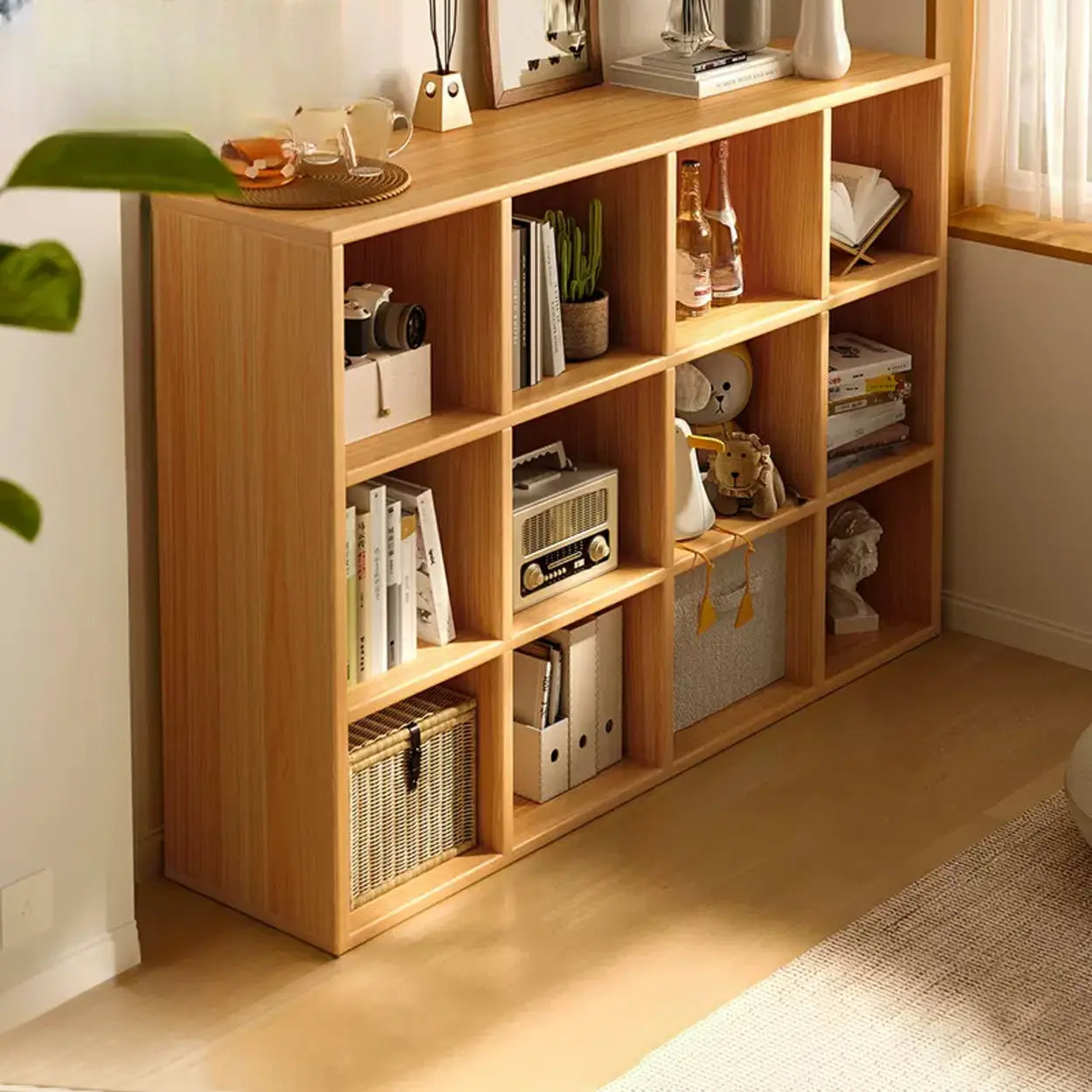 Modular Cube Wood Wide Bookcase — Nut-Brown