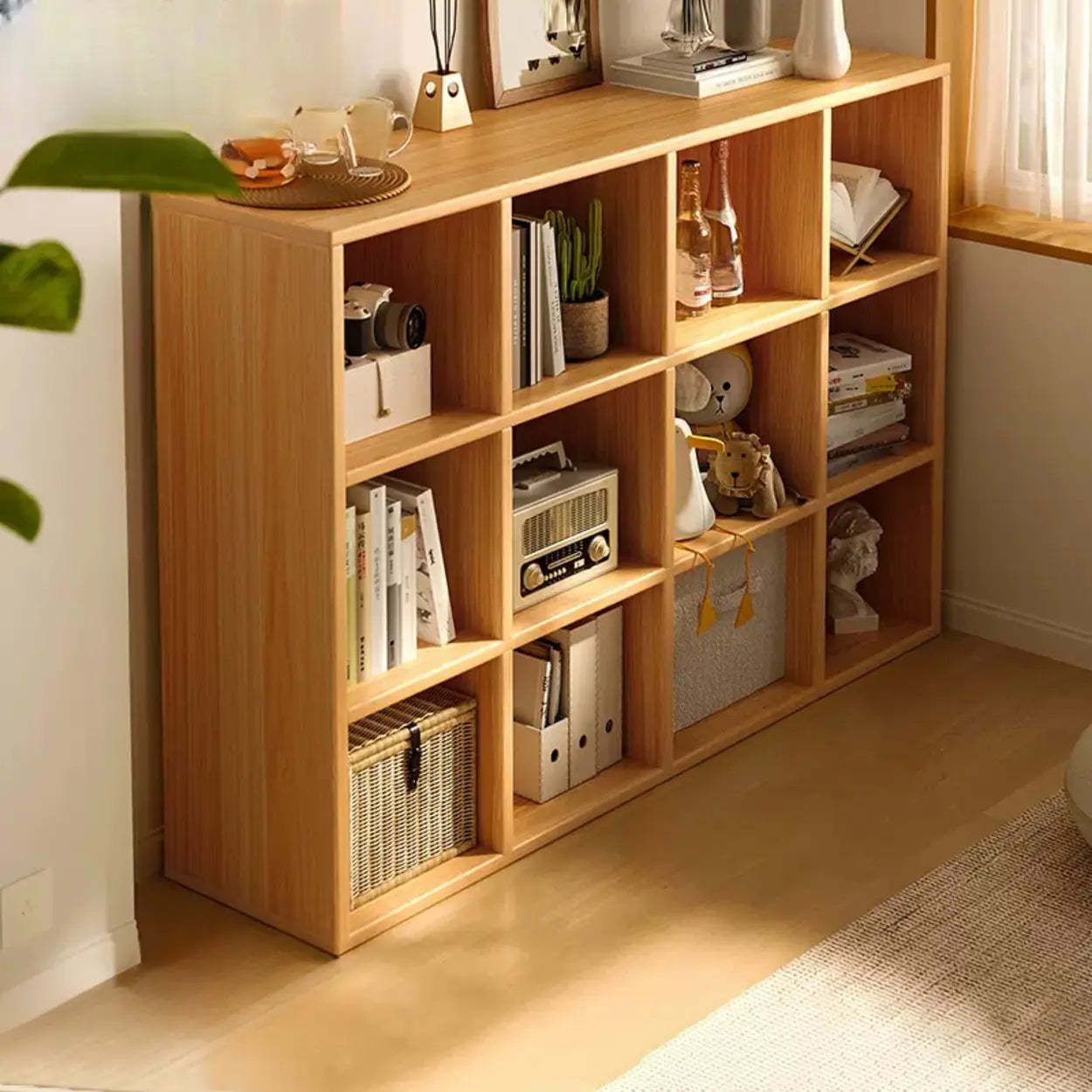 Modular Cube Wood Wide Bookcase — Nut-Brown