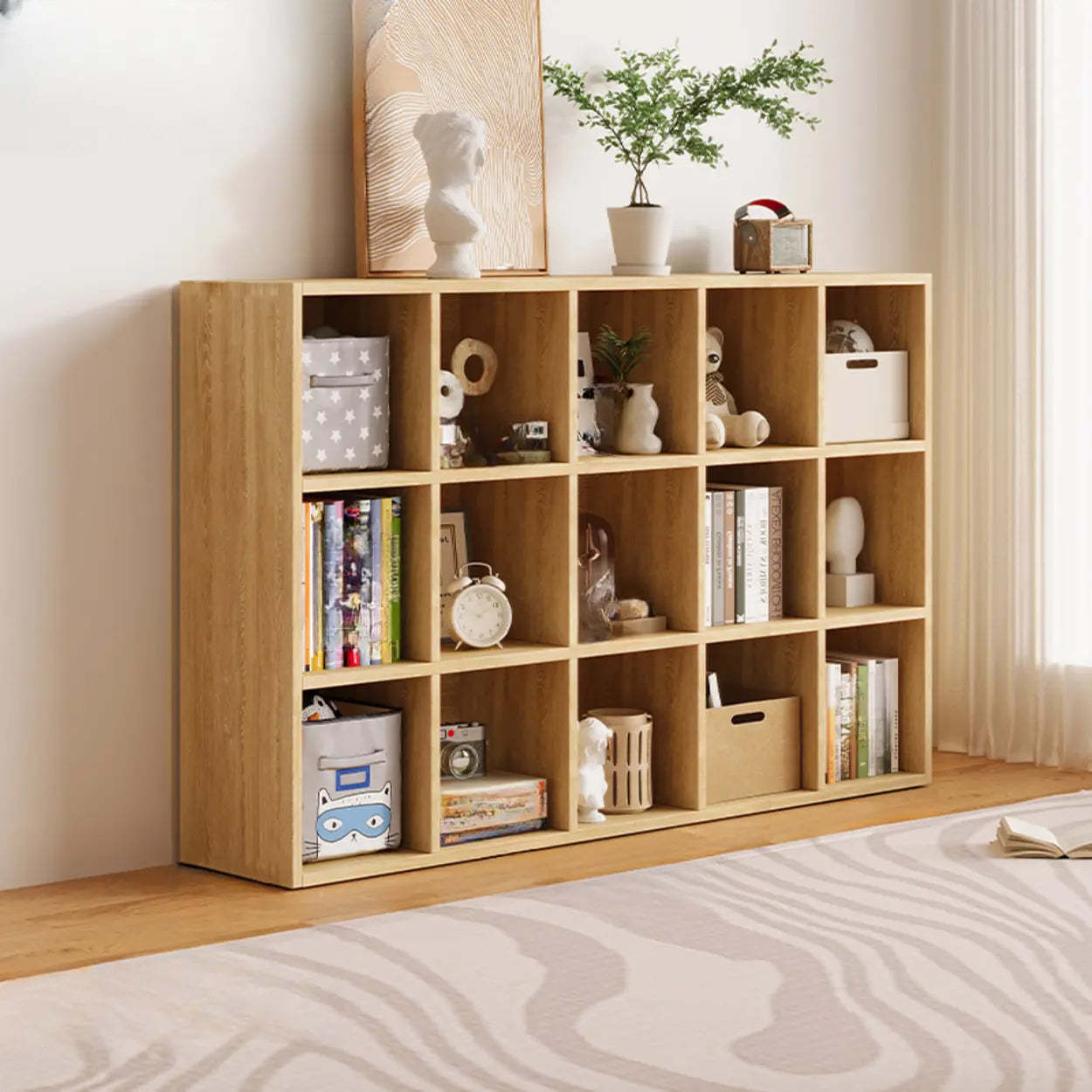 Modular Cube Wood Wide Bookcase — Natural