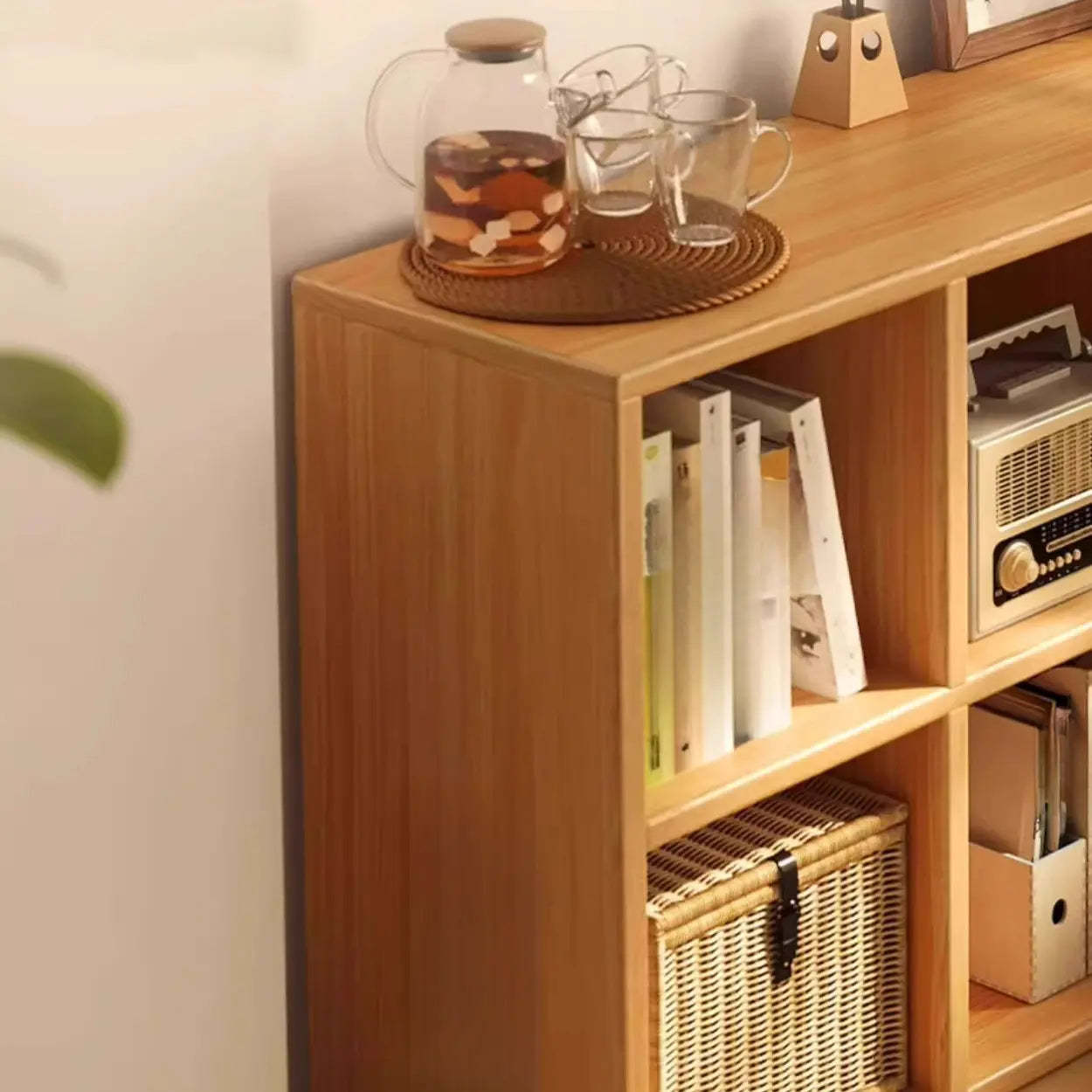 Modular Cube Wood Wide Bookcase — Natural