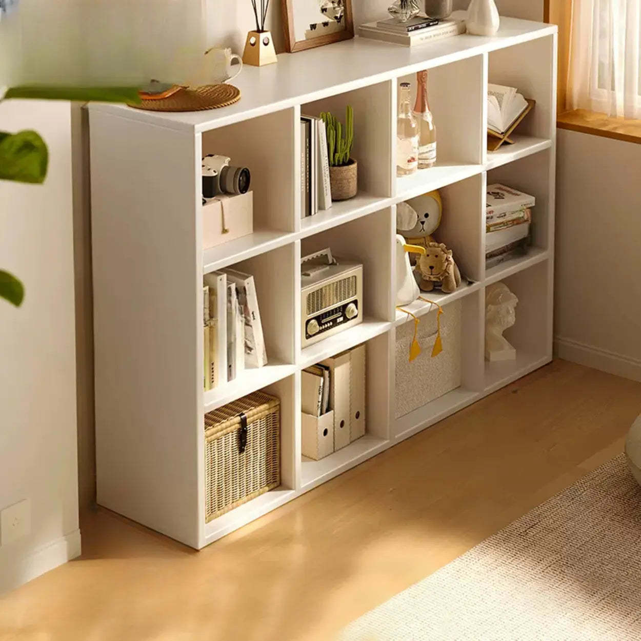 Modular Cube Wood Wide Bookcase — Natural