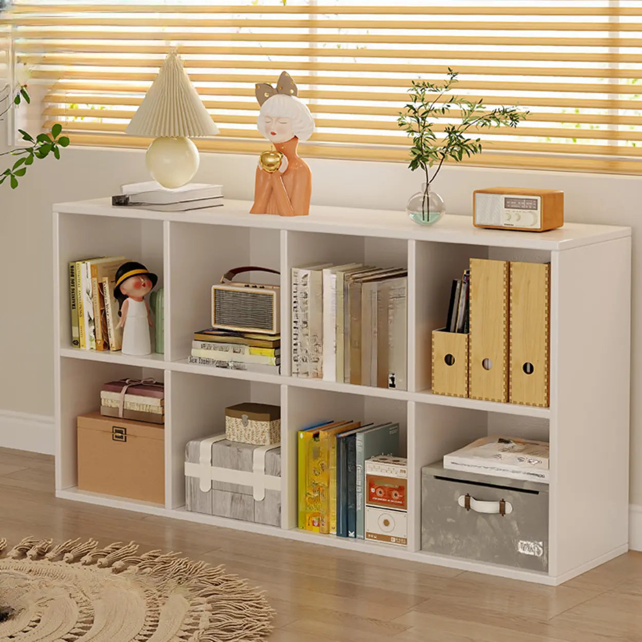 Modular Cube Wood Wide Bookcase — Natural