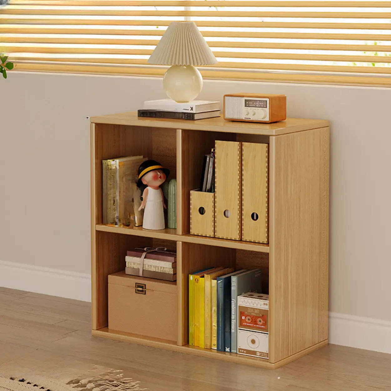 Modular Cube Wood Wide Bookcase — Natural