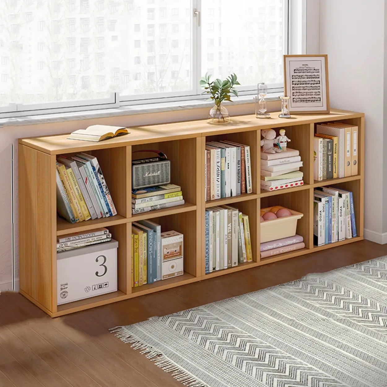 Modular Cube Wood Wide Bookcase — Natural