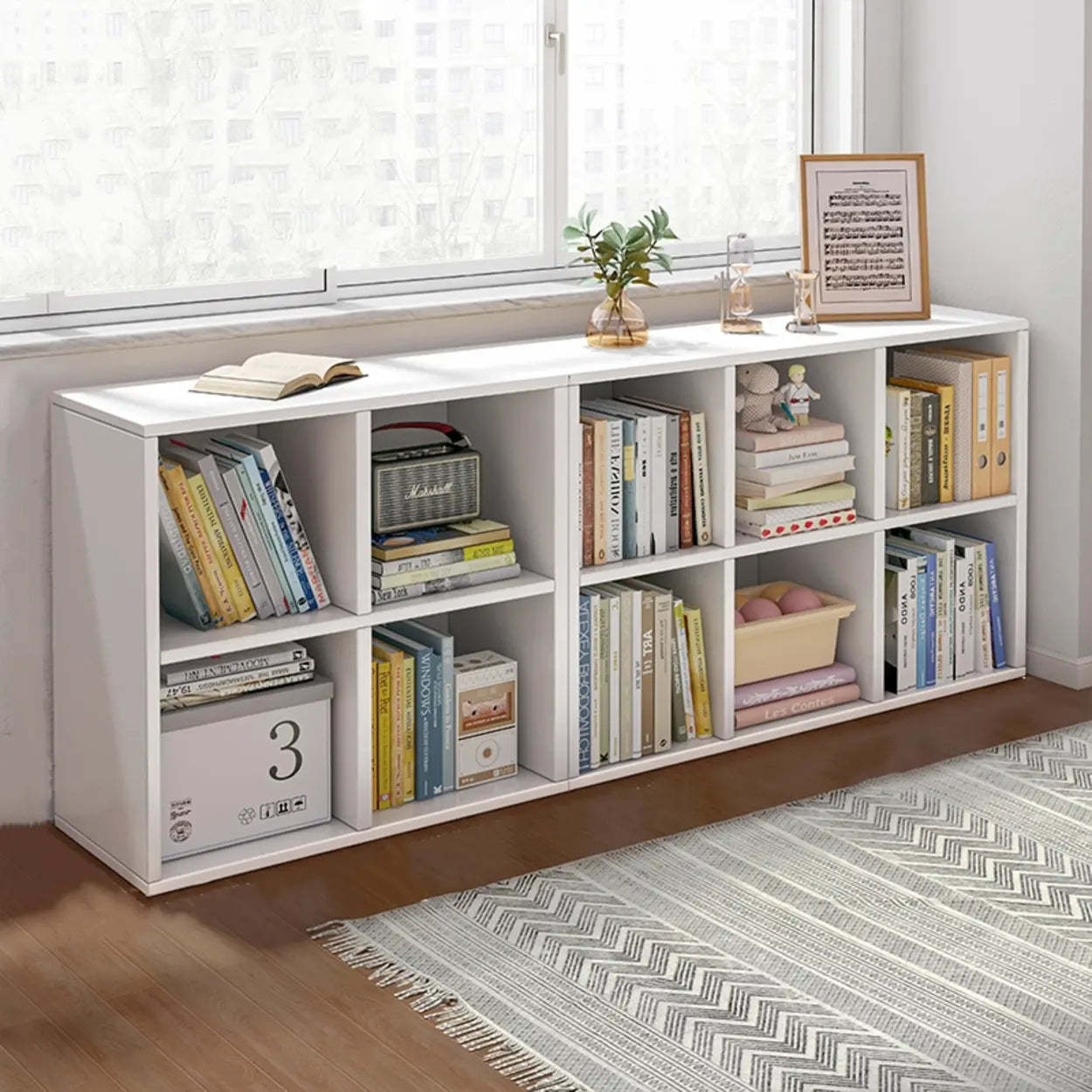 Modular Cube Wood Wide Bookcase — Natural
