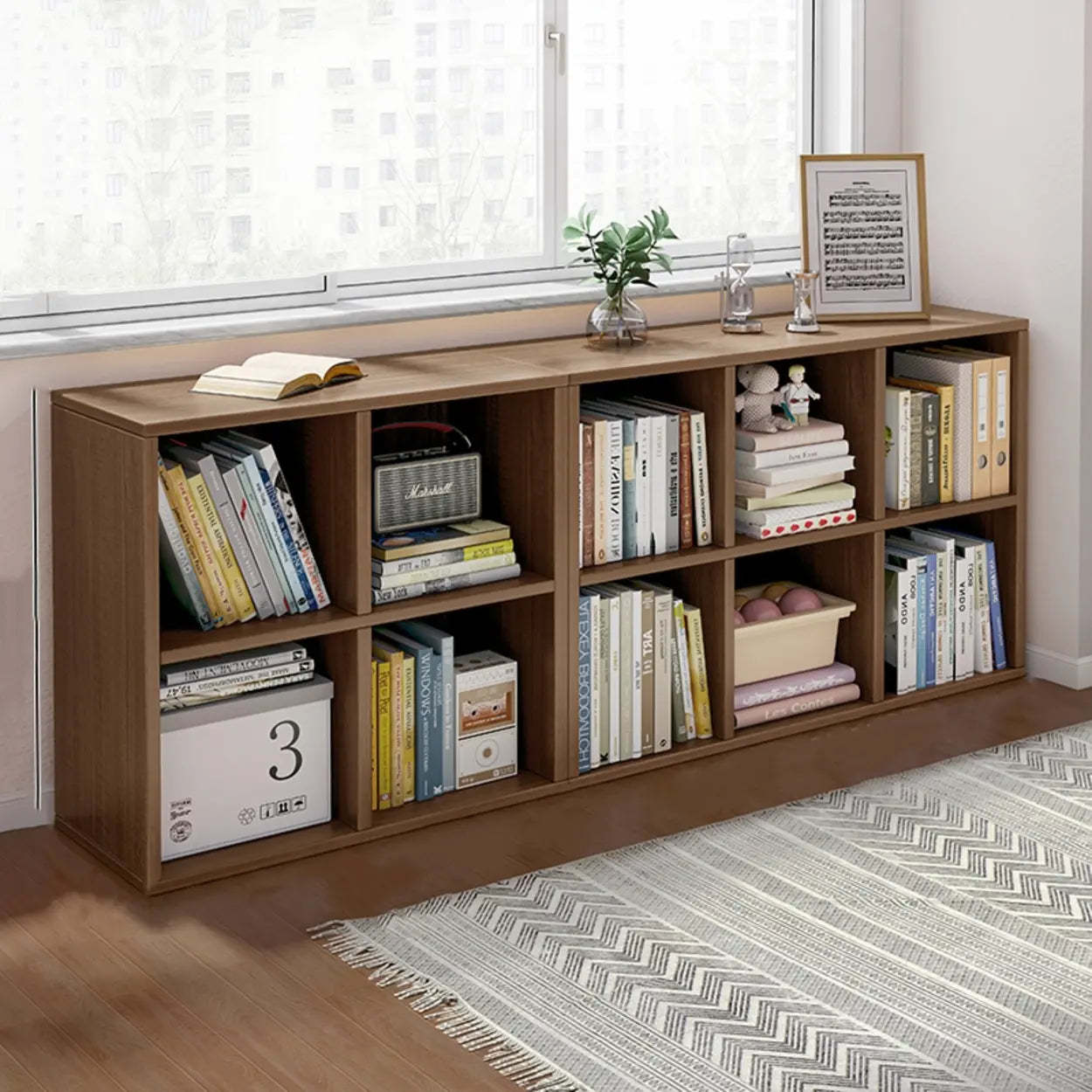 Modular Cube Wood Wide Bookcase — Natural