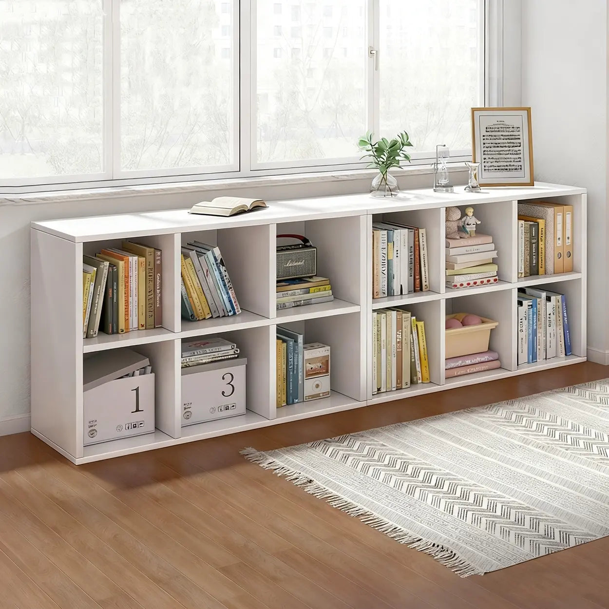 Modular Cube Wood Wide Bookcase — Natural