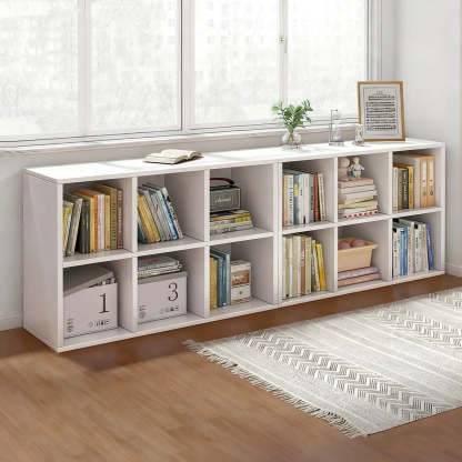 Modular Cube Wood Wide Bookcase — Natural