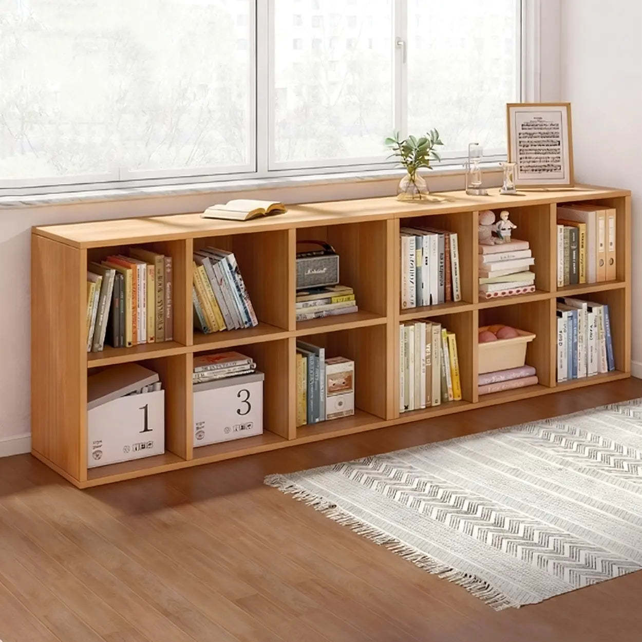Modular Cube Wood Wide Bookcase