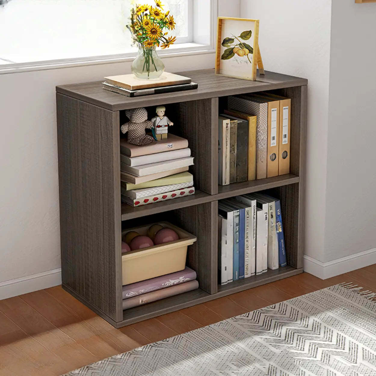 Modular Cube Wood Wide Bookcase