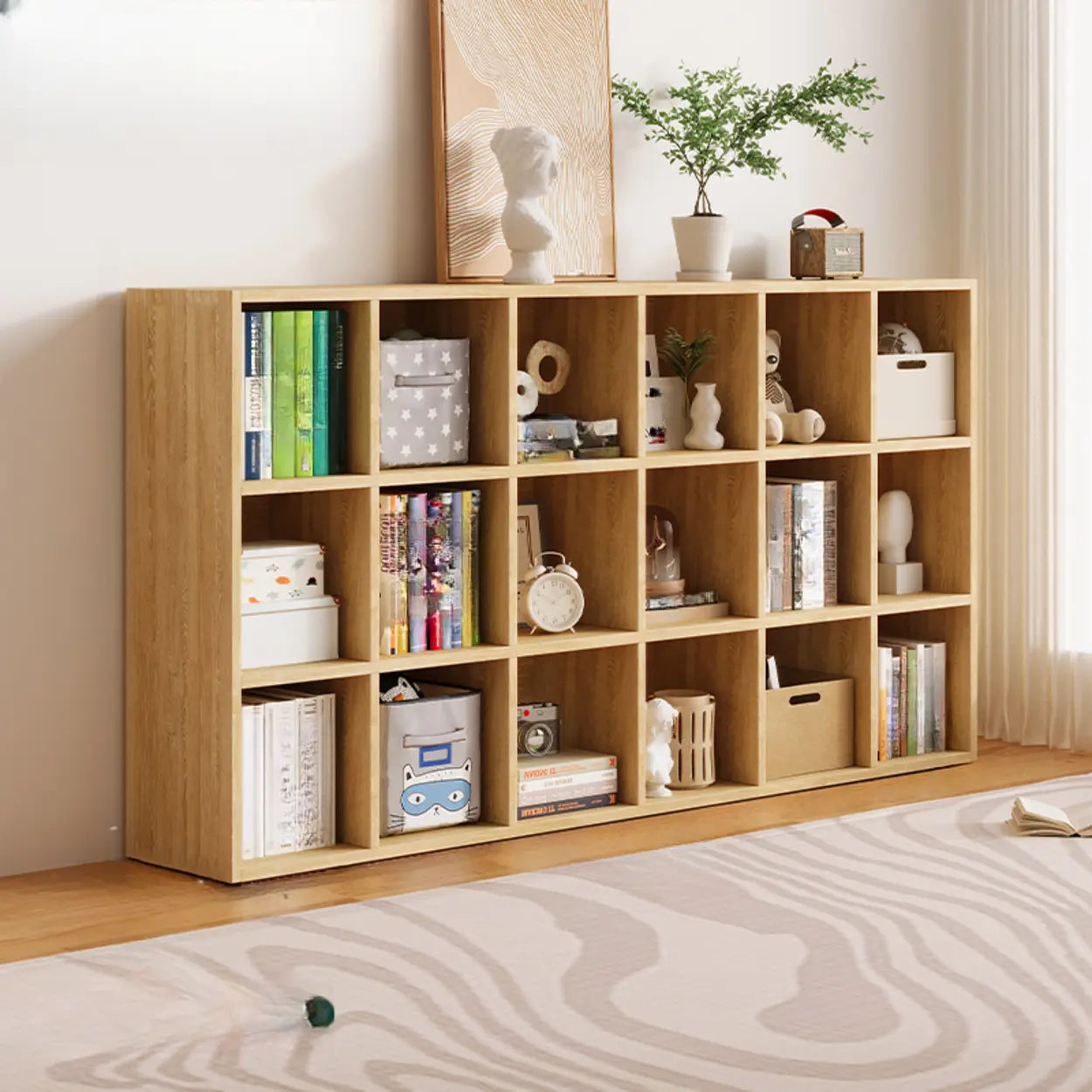 Modular Cube Wood Wide Bookcase — White