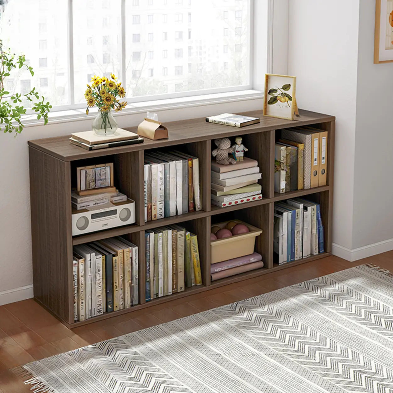 Modular Cube Wood Wide Bookcase