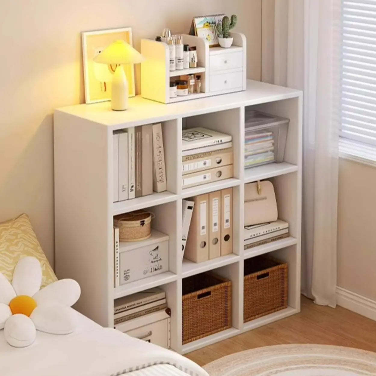 Modular Cube Wood Wide Bookcase — White