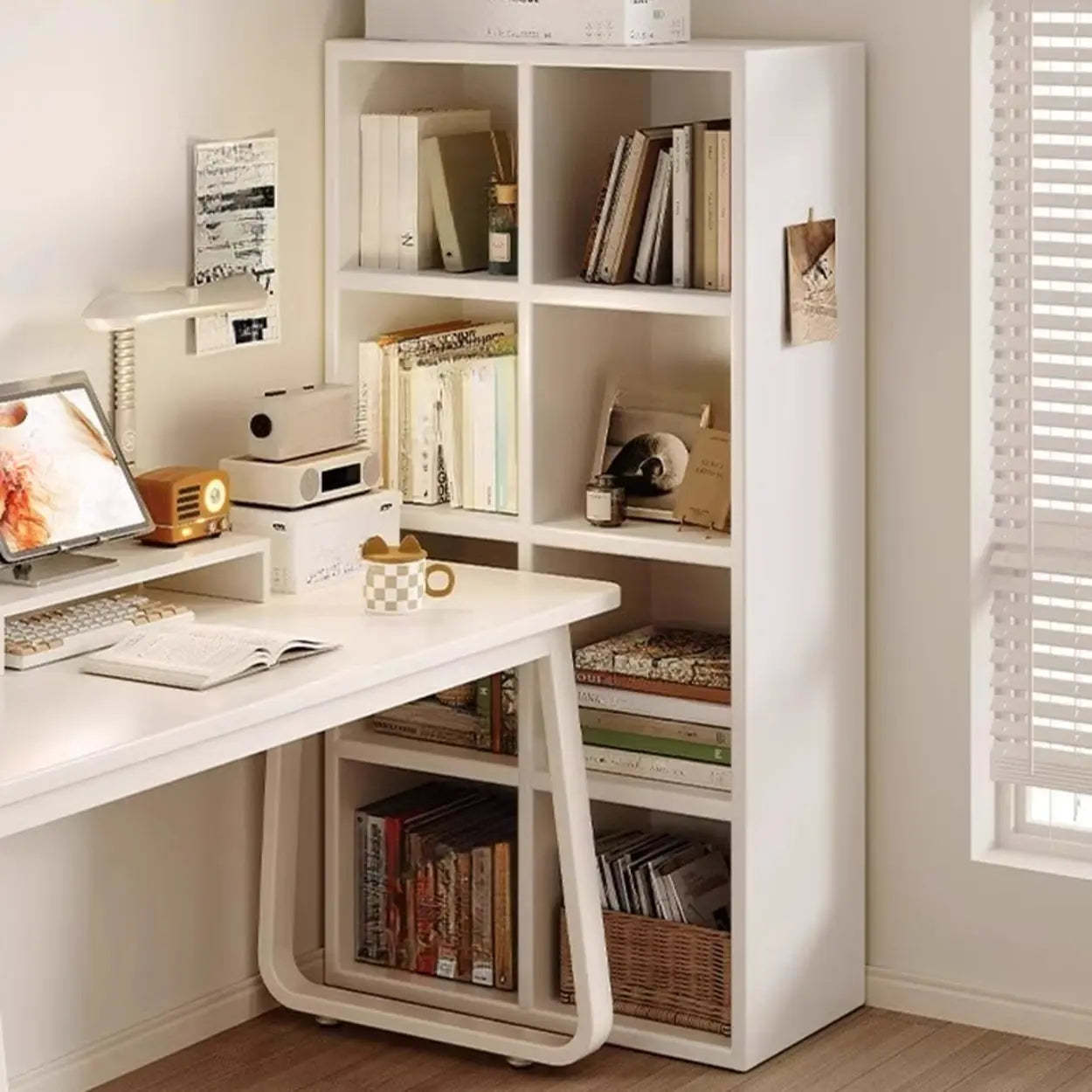 Modular Cube Wood Wide Bookcase — White