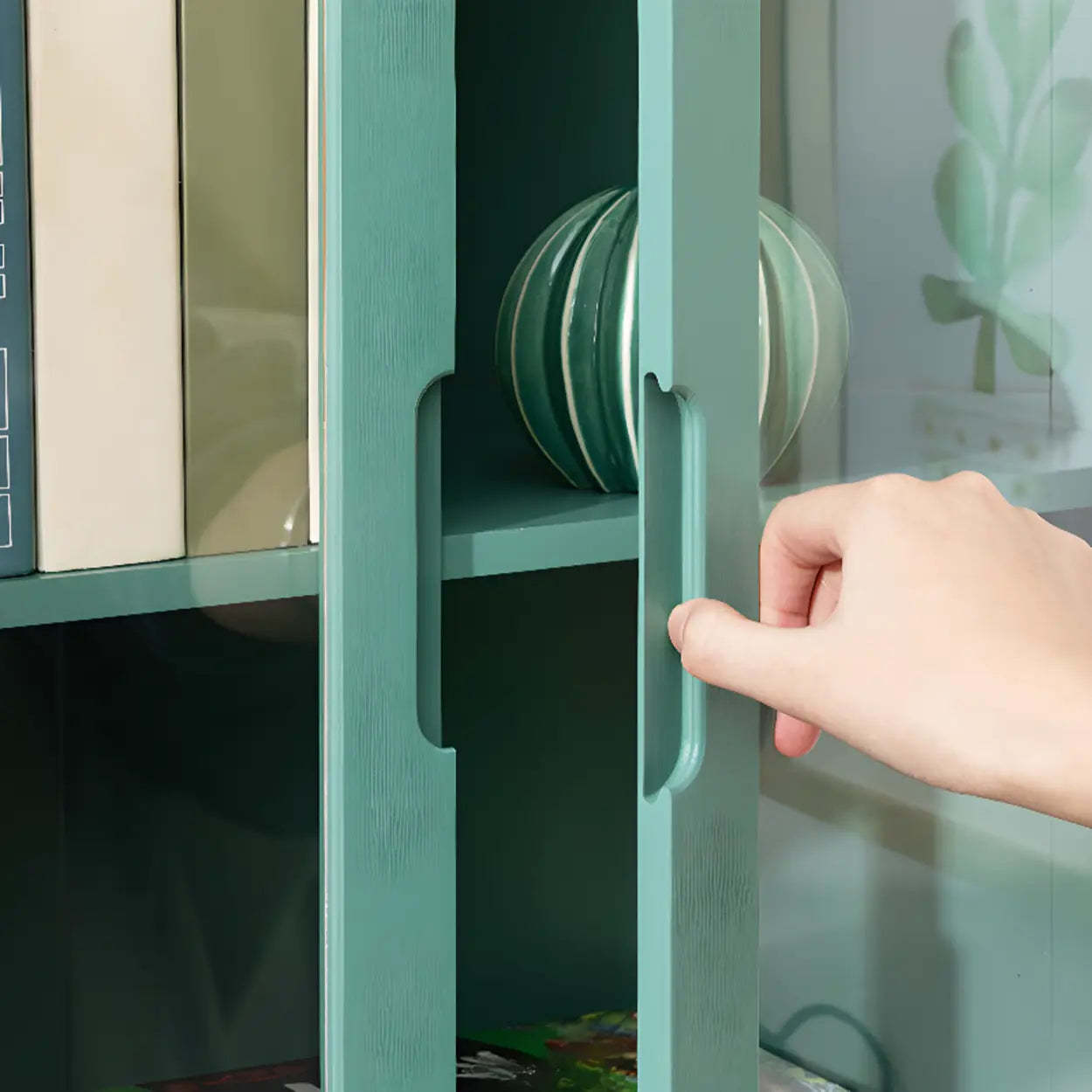 Simple Corner Green Wood Narrow Bookcase