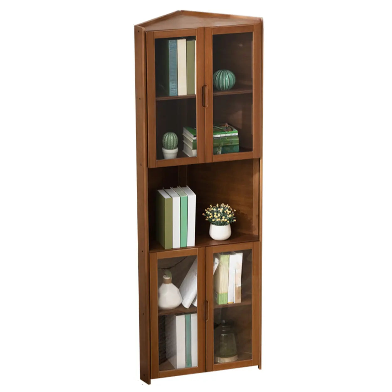 Simple Corner Green Wood Narrow Bookcase
