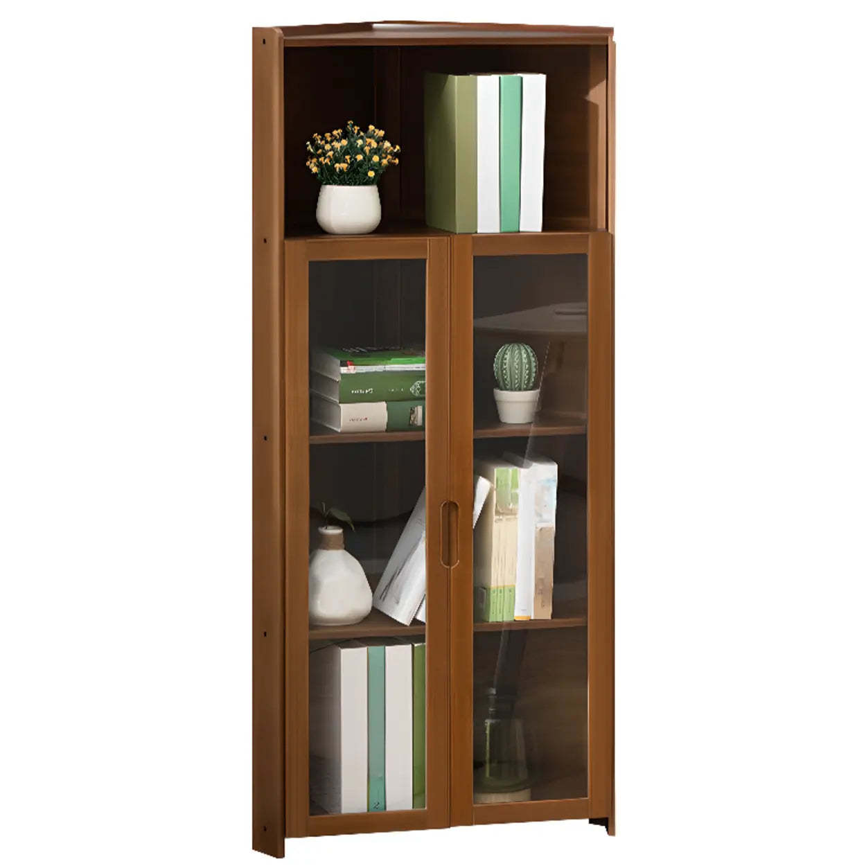 Simple Corner Green Wood Narrow Bookcase