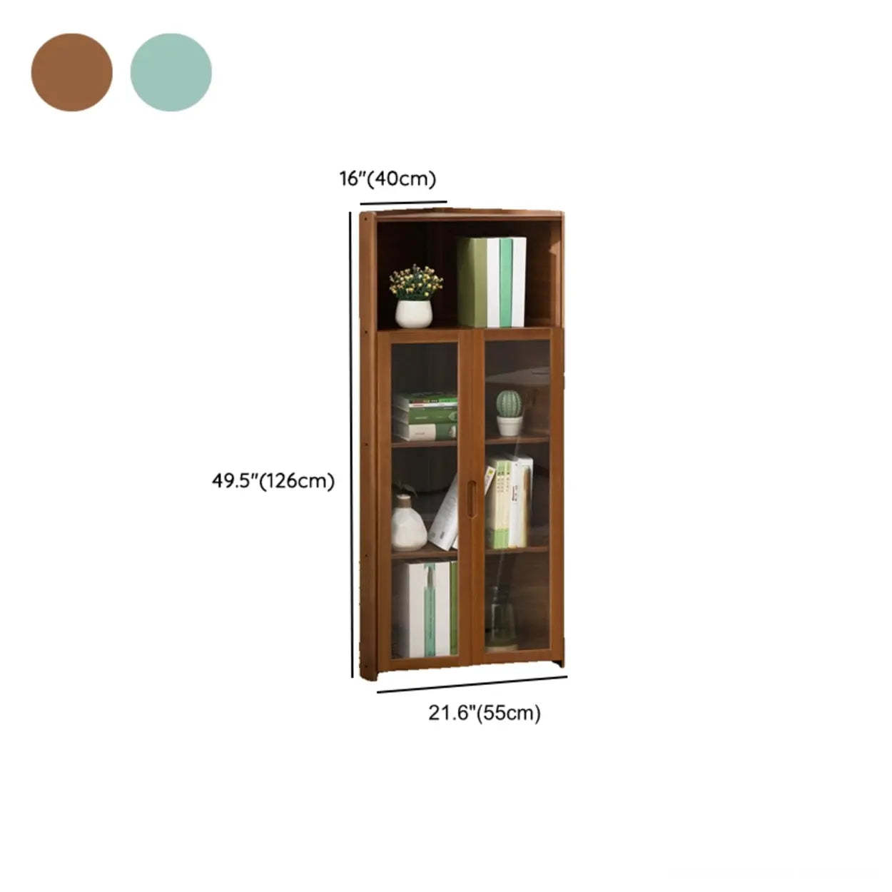 Simple Corner Green Wood Narrow Bookcase