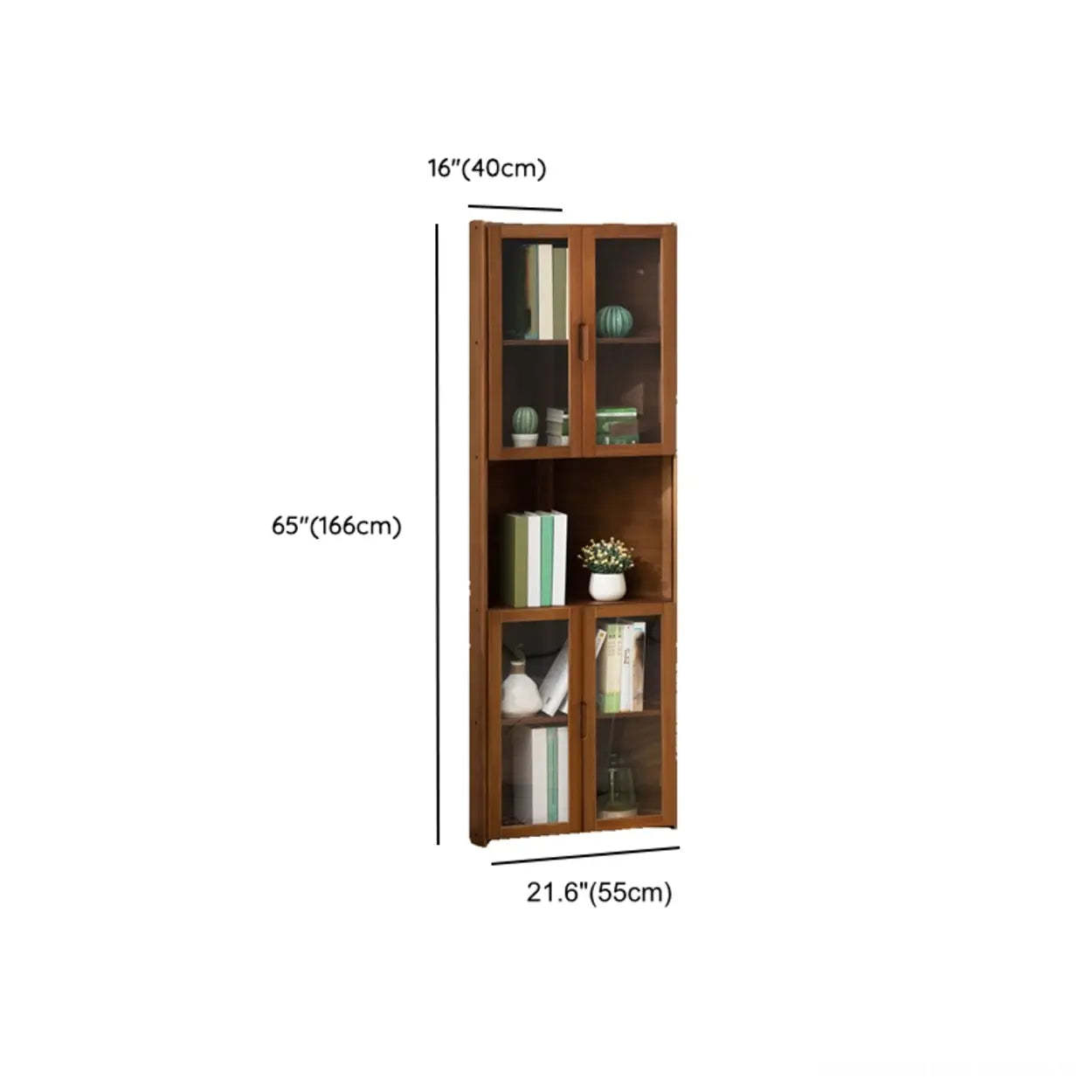 Simple Corner Green Wood Narrow Bookcase