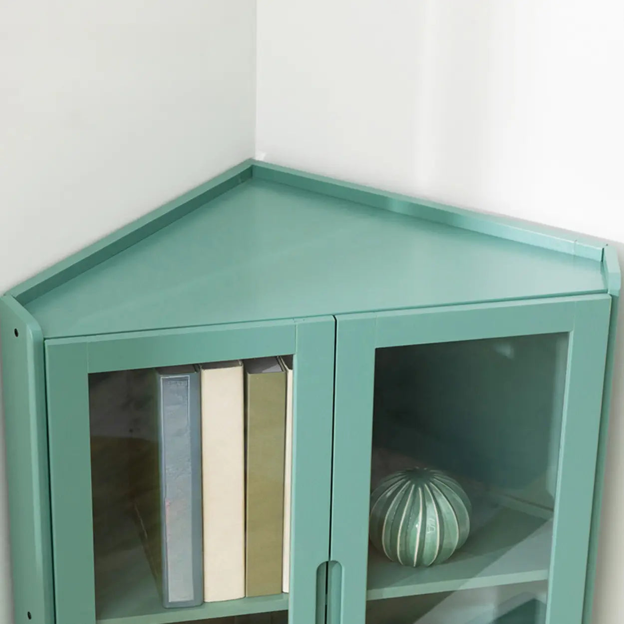 Simple Corner Green Wood Narrow Bookcase — Green