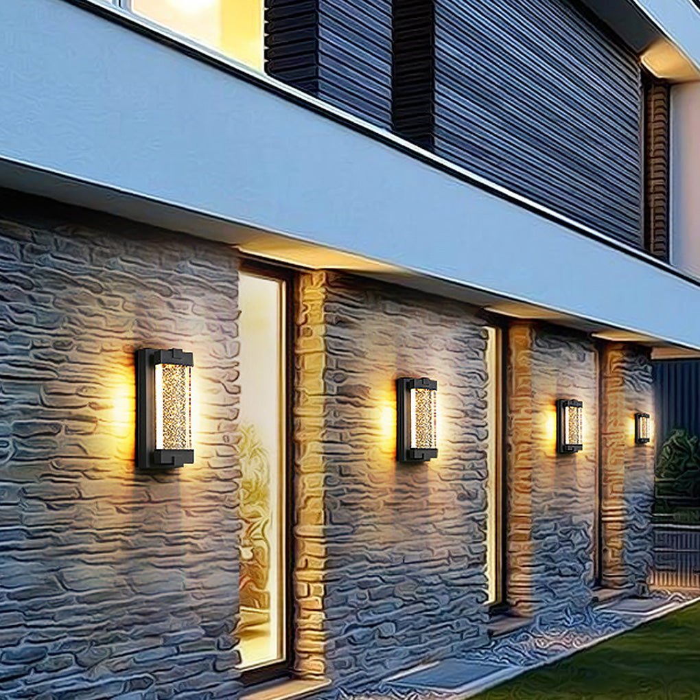 Rectangular Bubbles Crystal Waterproof COB Black Outdoor Wall Lights-Lighom