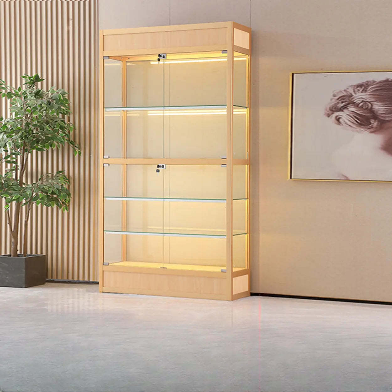 Gold Glass Freestanding Metal Display Cabinet