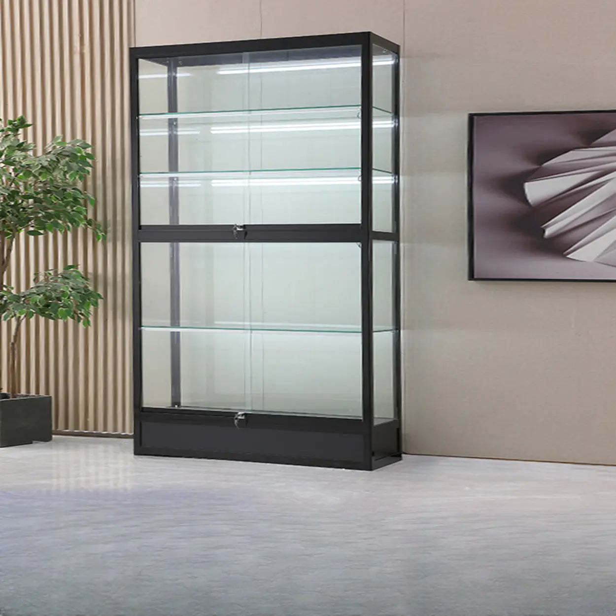 Gold Glass Freestanding Metal Display Cabinet — Black