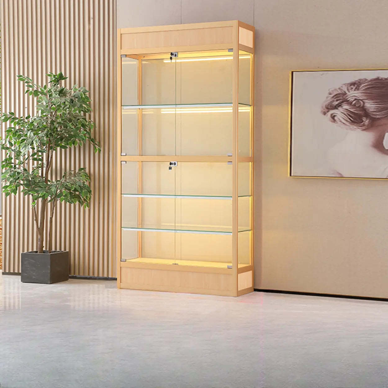Gold Glass Freestanding Metal Display Cabinet — Black