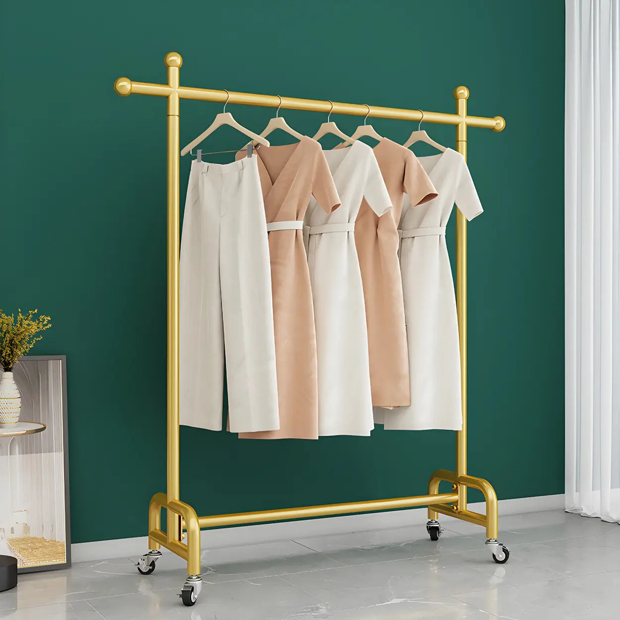 Gold Metal Rolling Coat Rack