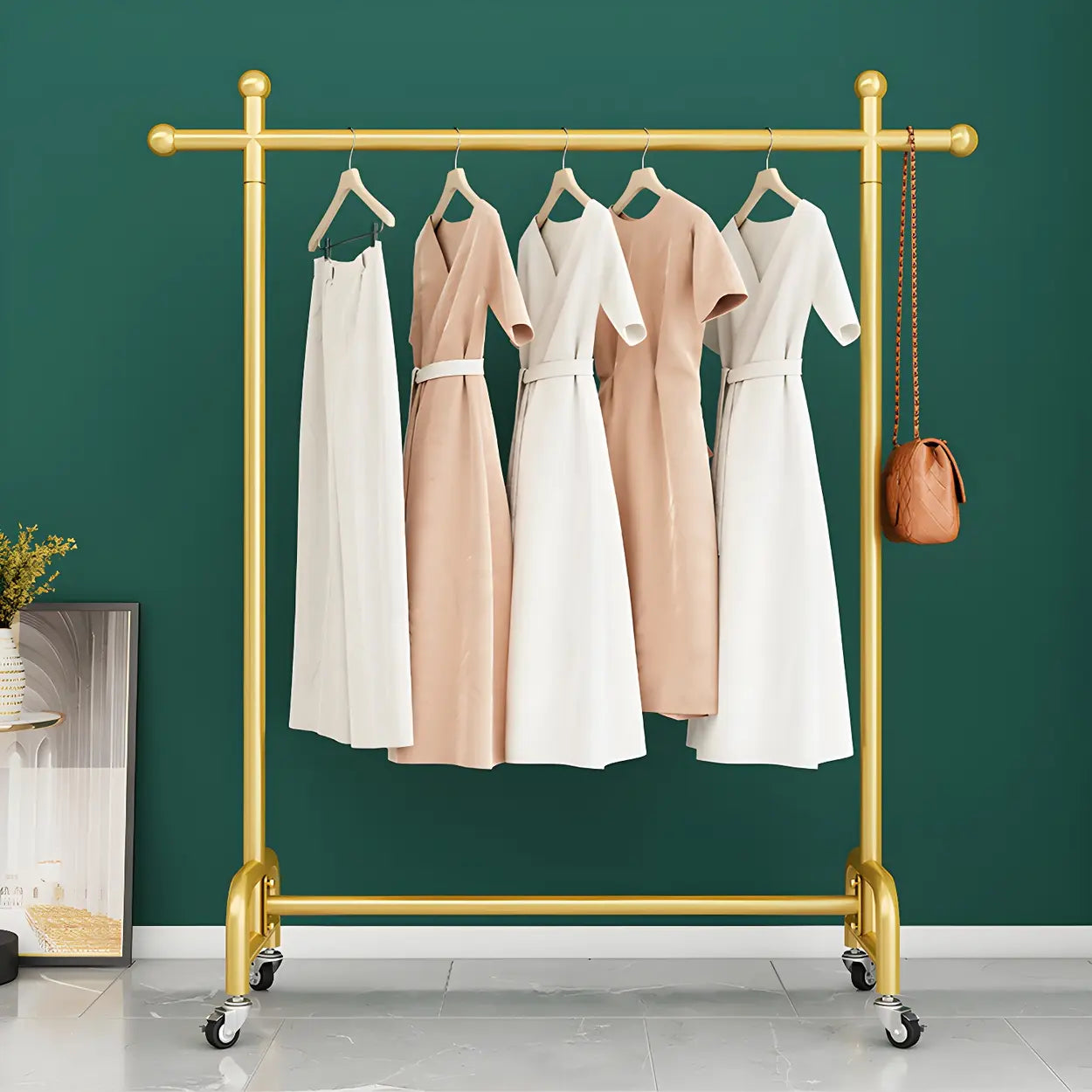 Gold Metal Rolling Coat Rack
