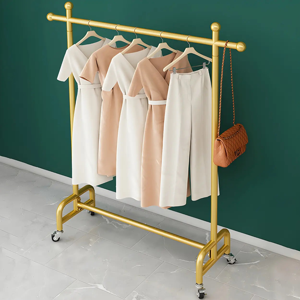 Gold Metal Rolling Coat Rack