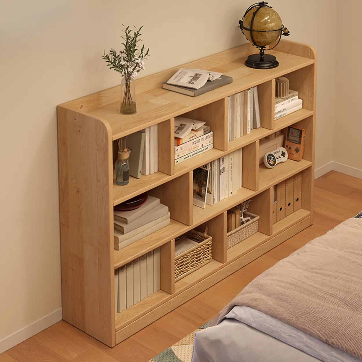 Natural Pine Horizontal Low Bookcase