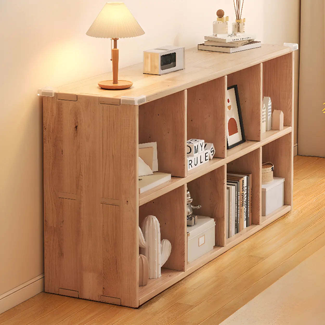 Natural Pine Horizontal Low Bookcase