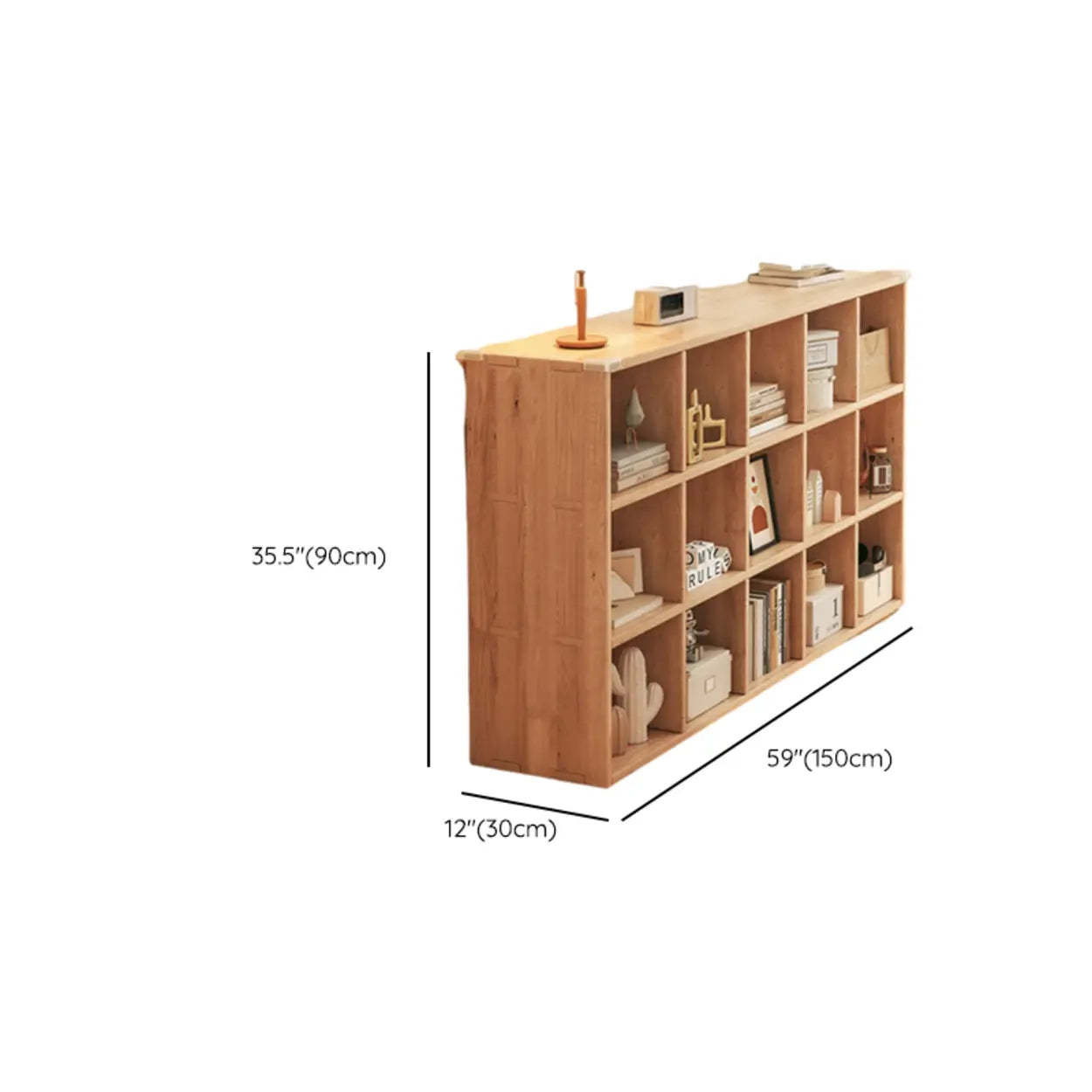 Natural Pine Horizontal Low Bookcase
