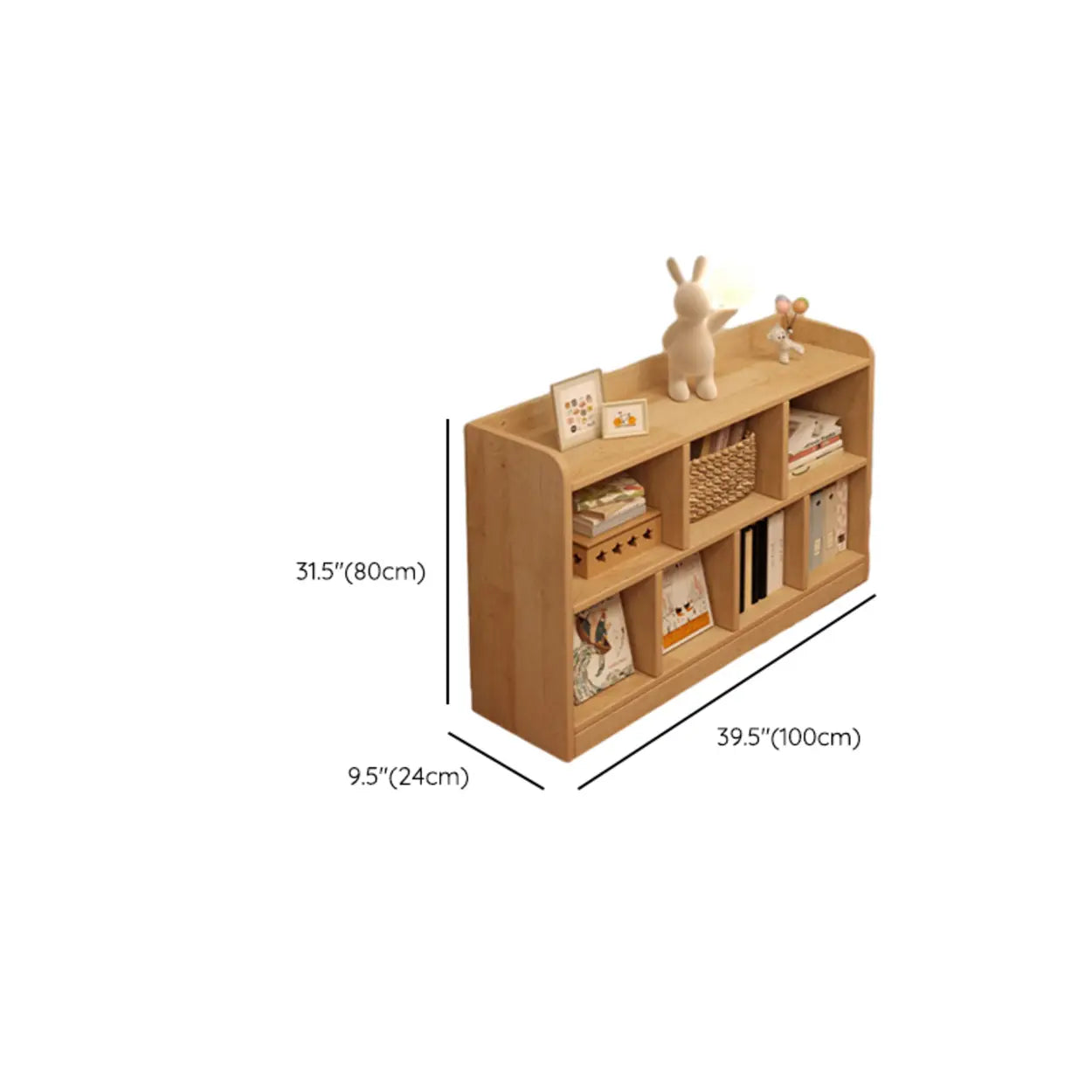 Natural Pine Horizontal Low Bookcase