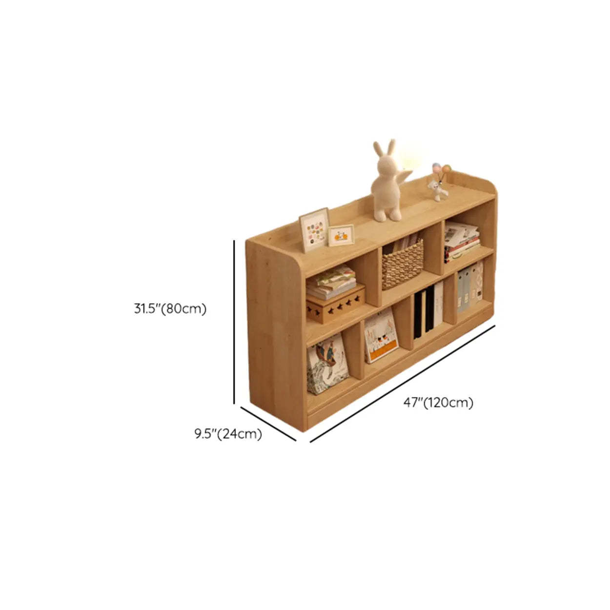 Natural Pine Horizontal Low Bookcase