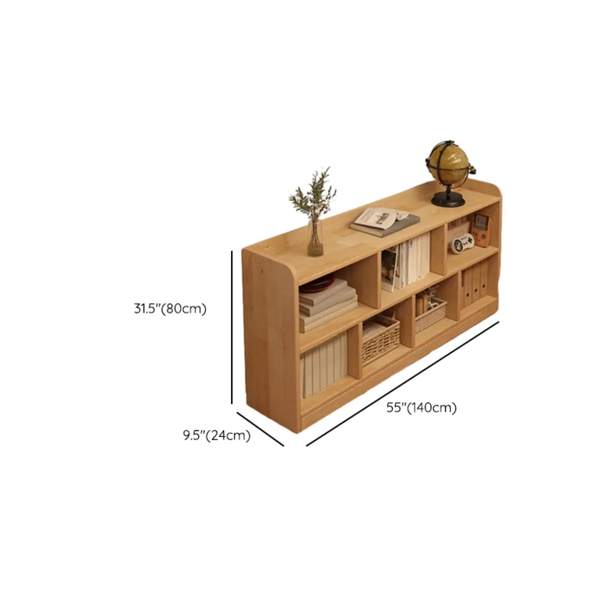 Natural Pine Horizontal Low Bookcase