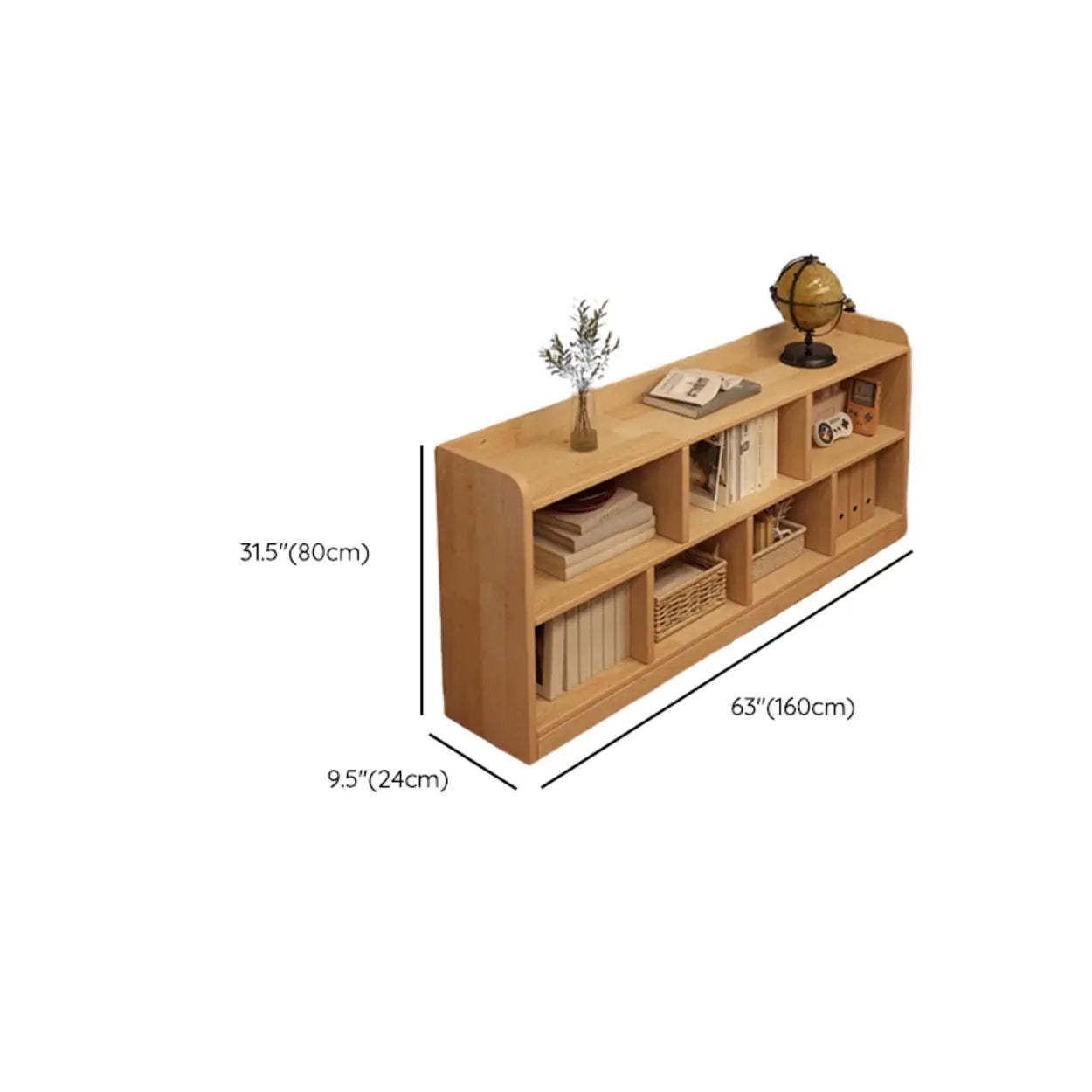 Natural Pine Horizontal Low Bookcase