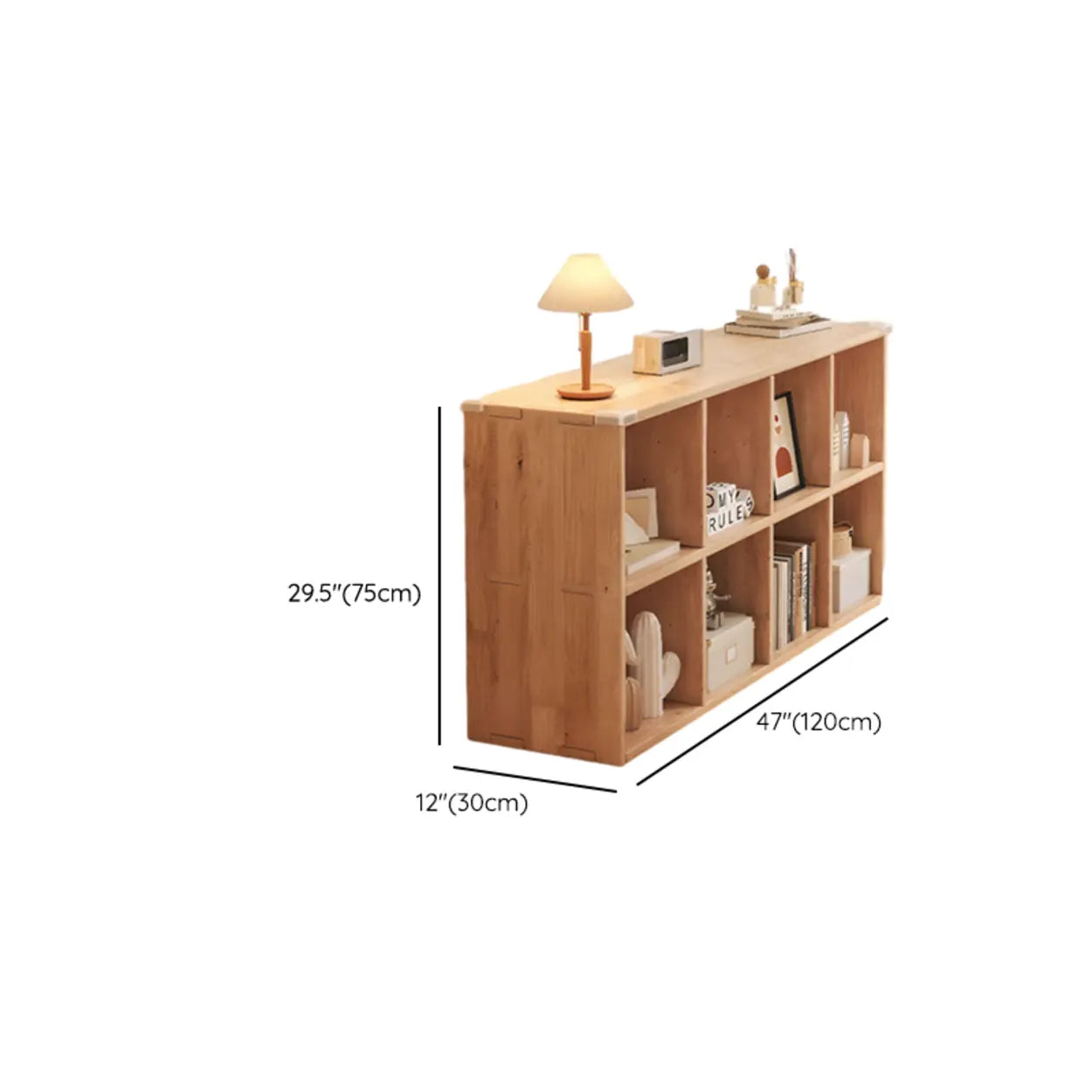 Natural Pine Horizontal Low Bookcase