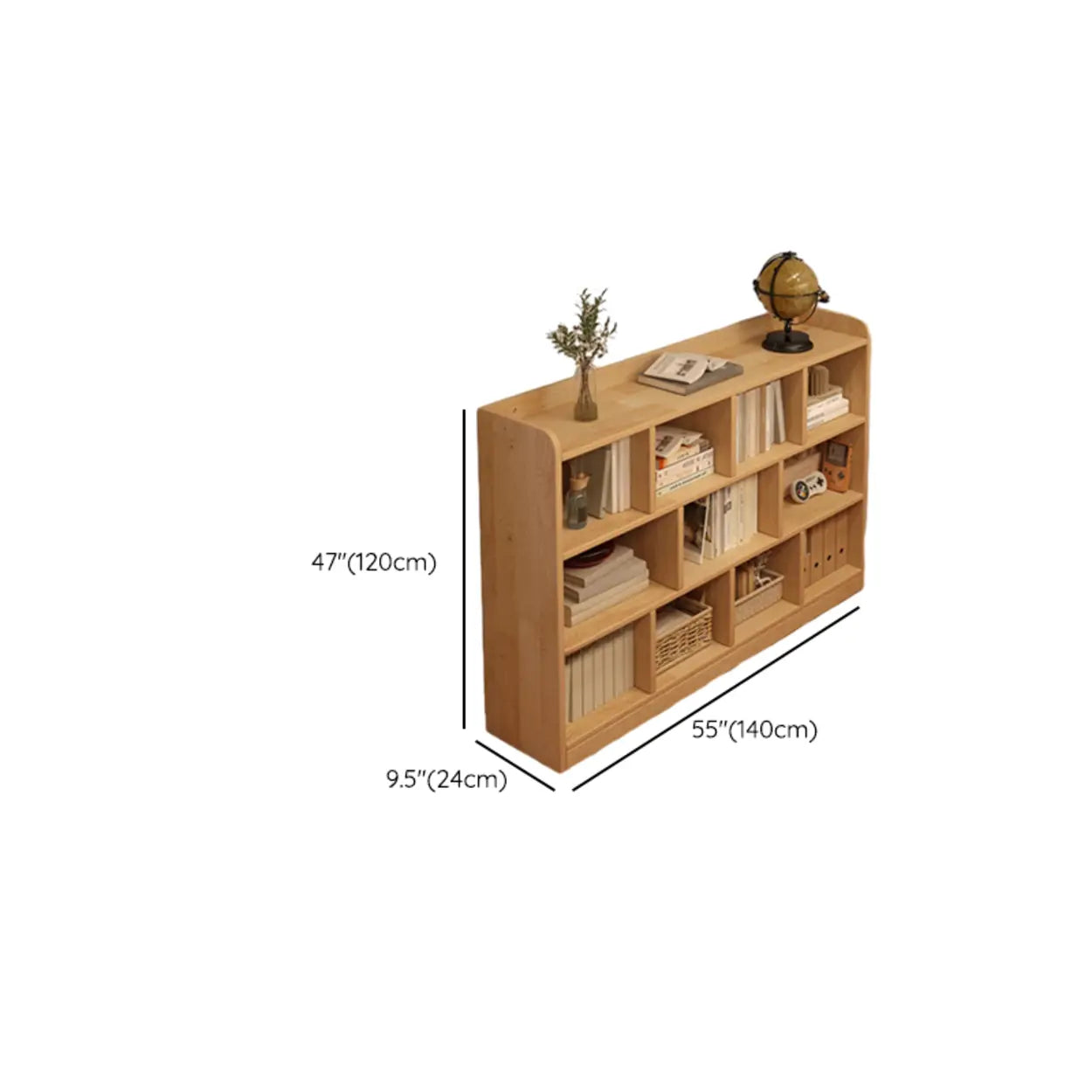 Natural Pine Horizontal Low Bookcase