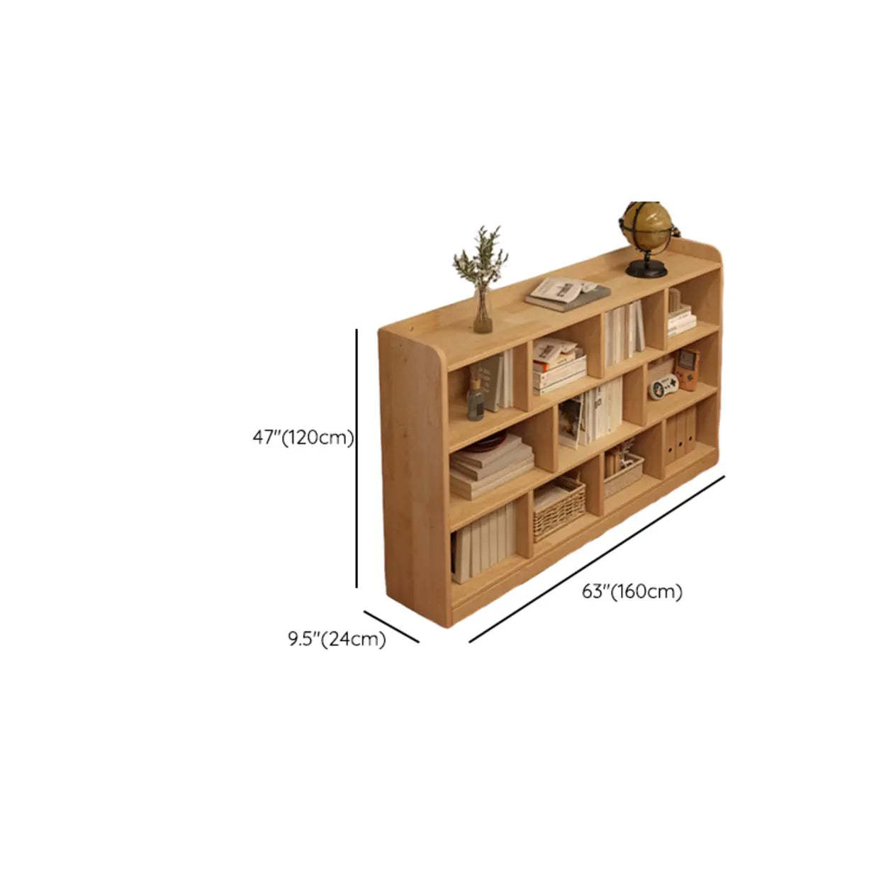 Natural Pine Horizontal Low Bookcase