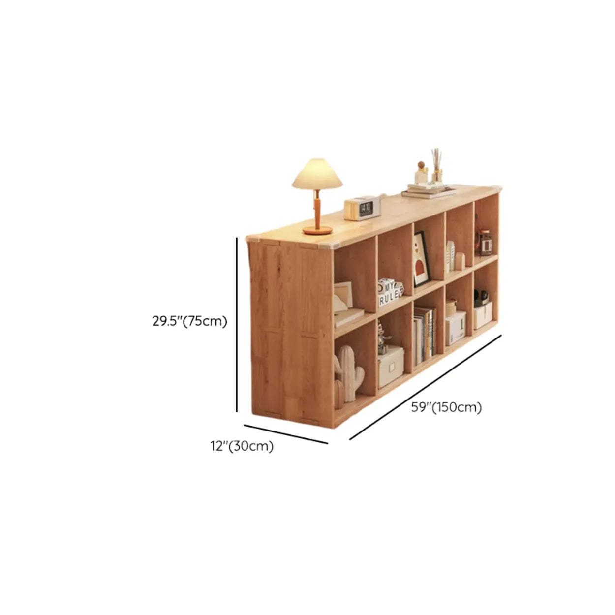 Natural Pine Horizontal Low Bookcase