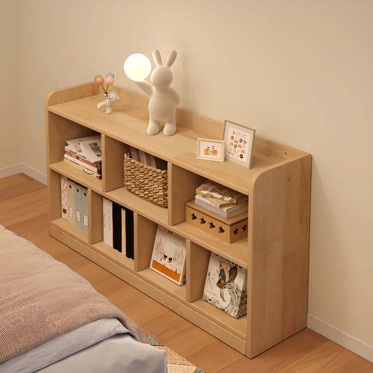 Natural Pine Horizontal Low Bookcase