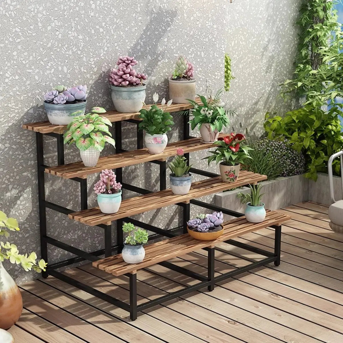 Wood Ladder Floor Plant Stand