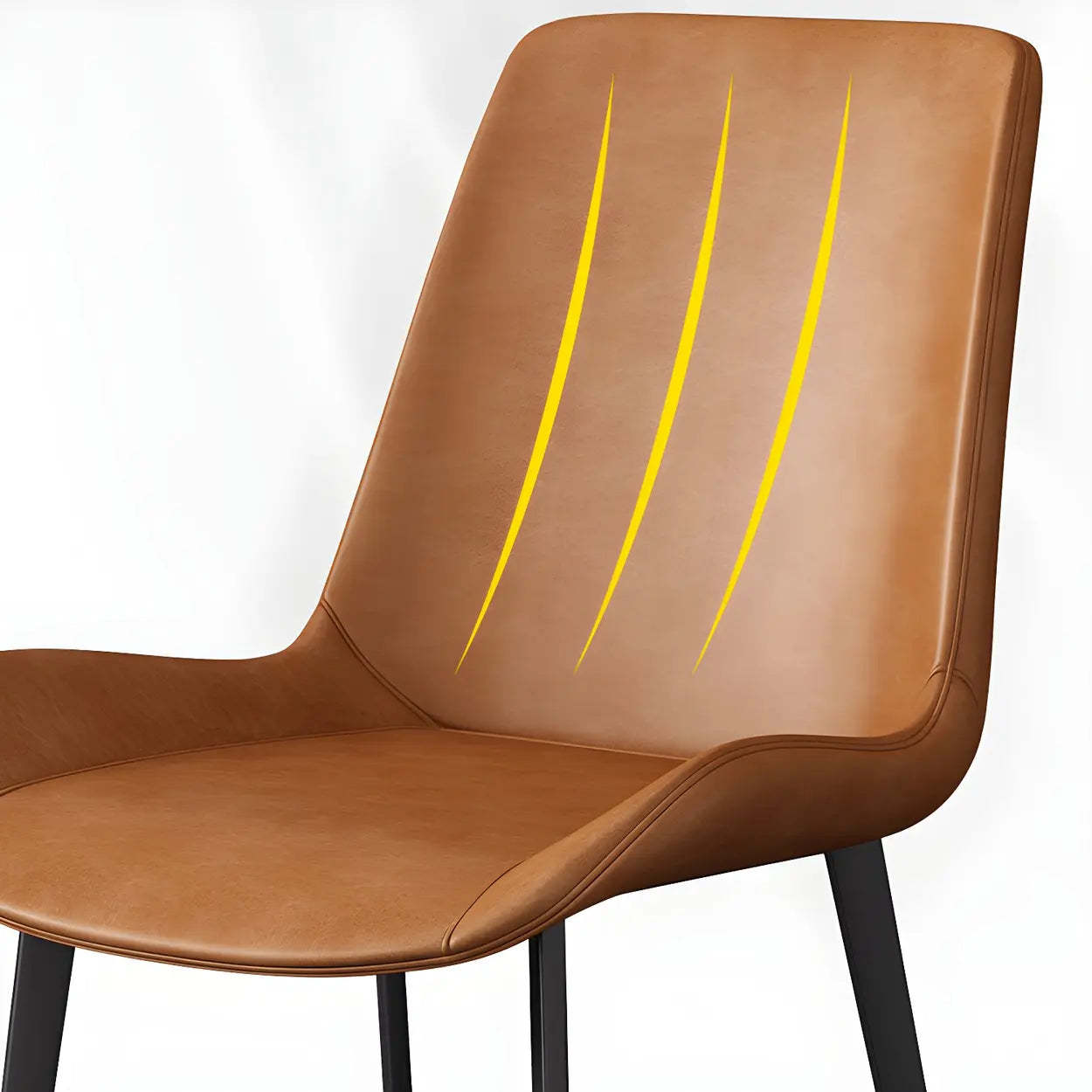 Low Back Leather Side Chair with Metal Legs — Yellow / 2 Piece Set / Brass/ Gold
